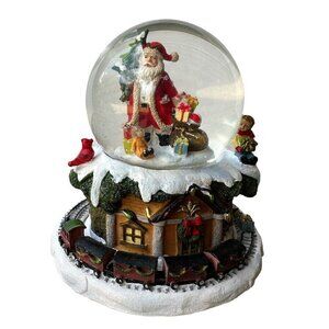 Pier 1 imports Santa Musical Snow‎ Globe Plays Jingle Bells 6" x 6 1/4" Works